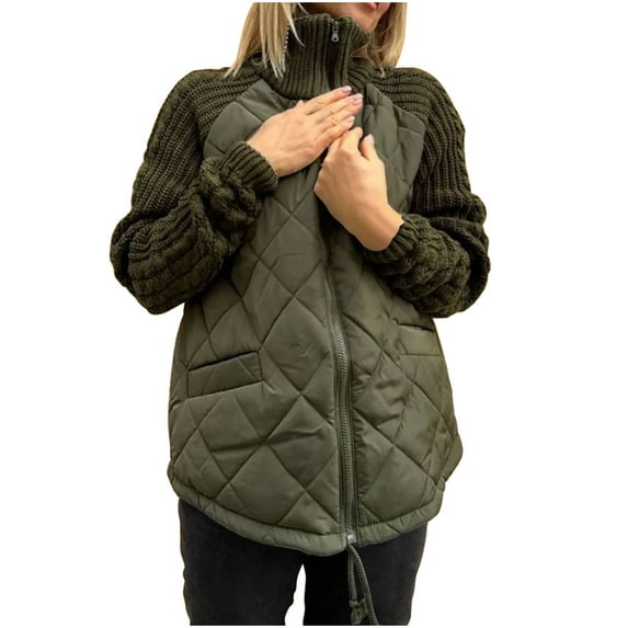 Ltctricy Quilted Jacket for Women Winter Fashion Warm Outerwear Lightweight Stand Collar Zipper Puffer Coat with Pockets
