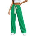 thumbnail image 1 of Ltctricy Ribbed Wide Leg Pants for Women Drawstring Comfy Yoga Pants Casual Loose Elastic Waisted Lounge Pants(Green,One Size), 1 of 6