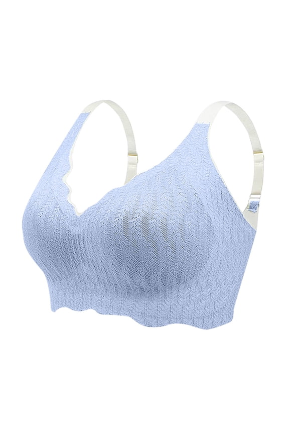 Seamless Bras for Women No Underwire Lightly Lined Push up Lace Full Coverage Bralettes Comfort Everyday Bras(Light Blue,Medium)