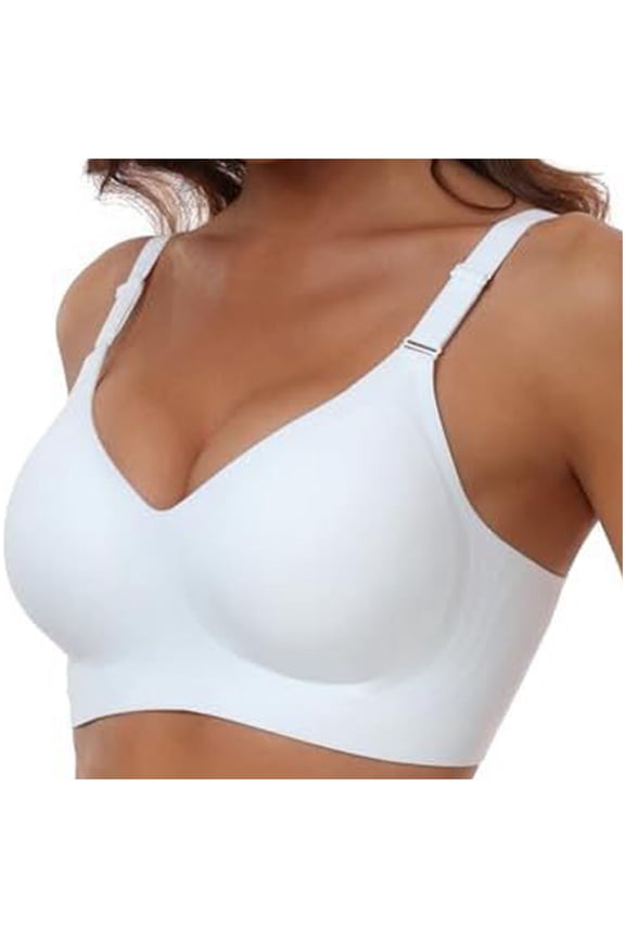 Seamless Bras for Women Wirefree Lightly Lined Full Coverage Lifting Push up Bras Comfortable Everyday T Shirt Bras(White,Large)