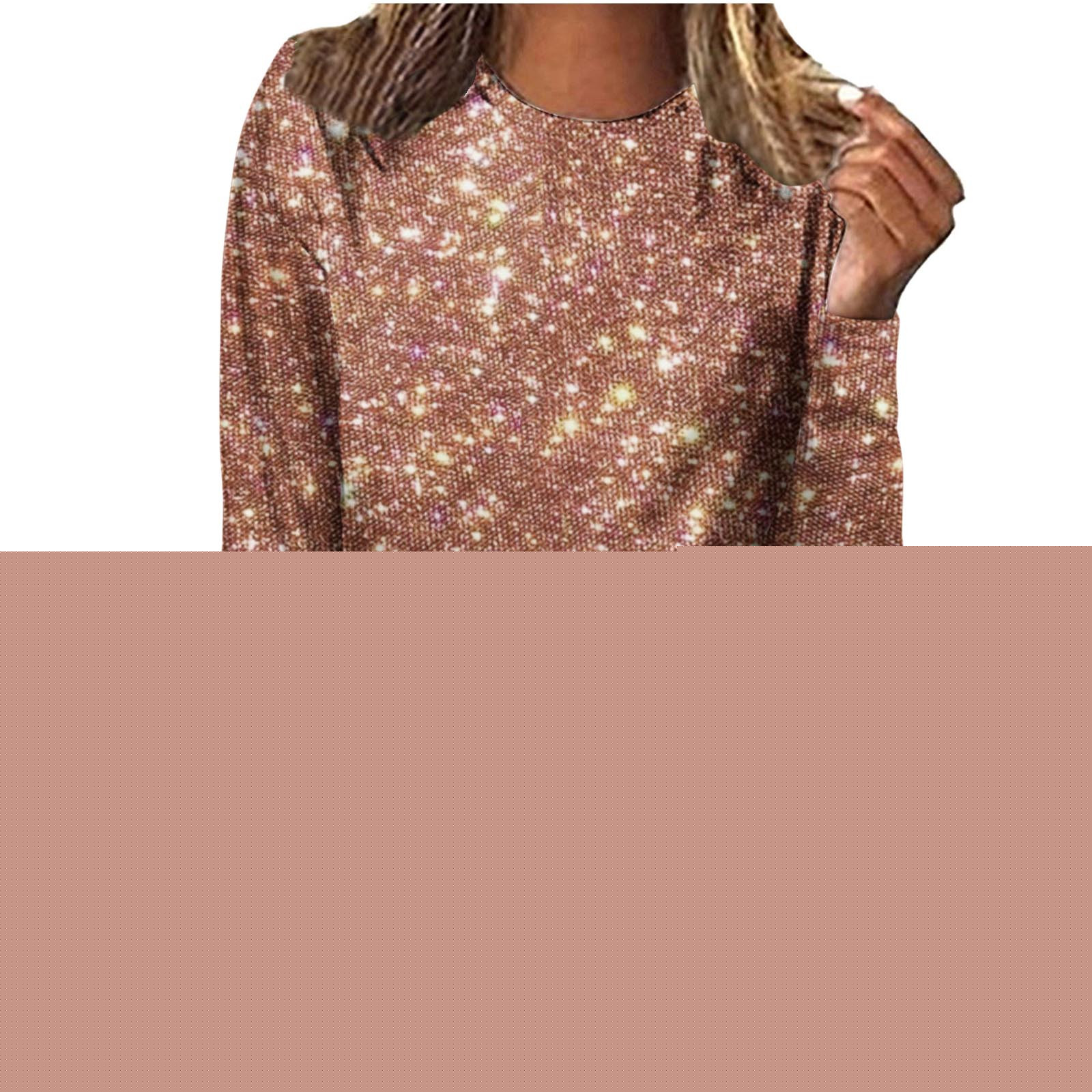 thumbnail image 1 of Ltctricy Sequin Tops for Women Dressy Casual Long Sleeve Crew Neck Sparkly Glitter T Shirts Loose Shiny Tees Party Clubwear Blouses, 1 of 4