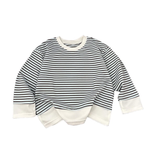 Ltctricy Shirts for Girls Boys Striped Long Sleeve Tops Crew Neck Loose Pullover Fall Trendy Clothes for Kids(Blue,2-3 Years)