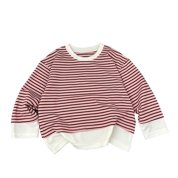 Ltctricy Shirts for Girls Boys Striped Long Sleeve Tops Crew Neck Loose Pullover Fall Trendy Clothes for Kids(Pink,1-2 Years)
