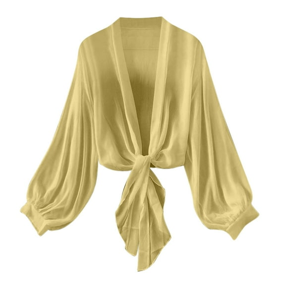 Ltctricy Shrugs For Women Chiffon Lantern Long Sleeve Open Tie Front Lightweight Summer Cardigans Cover Up Tops