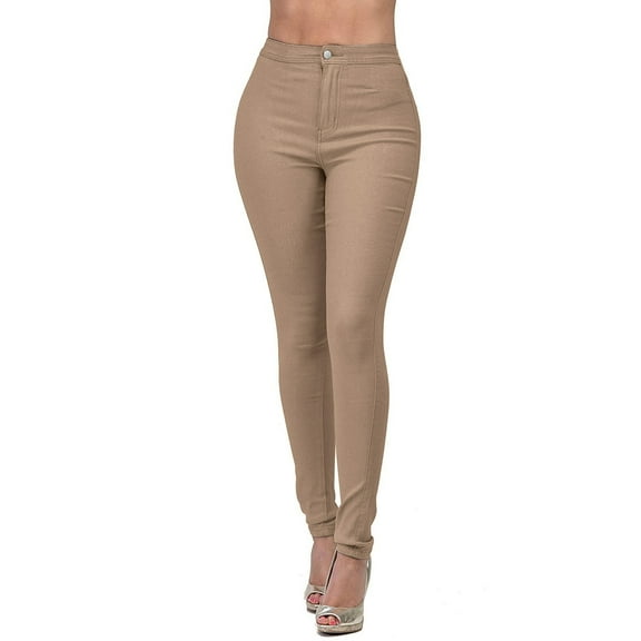 Ltctricy Skinny Jeans for Women High Waist Stretchy Full Length Slim Denim Pants Tight Trendy Casual Pants with Pockets(Khaki,Medium)
