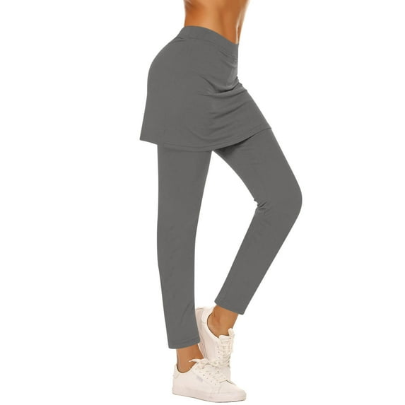 Ltctricy Skirted Legging for Women Soft Casual High Waisted Full Length Workout Yoga Leggings with Skirts Athletic Tennis Leggings(Gray,Medium)