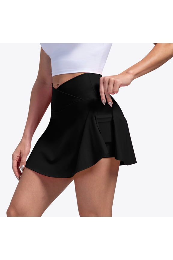 Skorts for Women Crossover High Waisted Side Split Mini Tennis Skirts with Shorts Pockets Workout Athletic Skorts