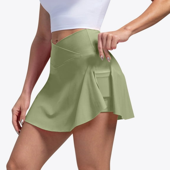 Ltctricy Skorts for Women Crossover High Waisted Side Split Mini Tennis Skirts with Shorts Pockets Workout Athletic Skorts