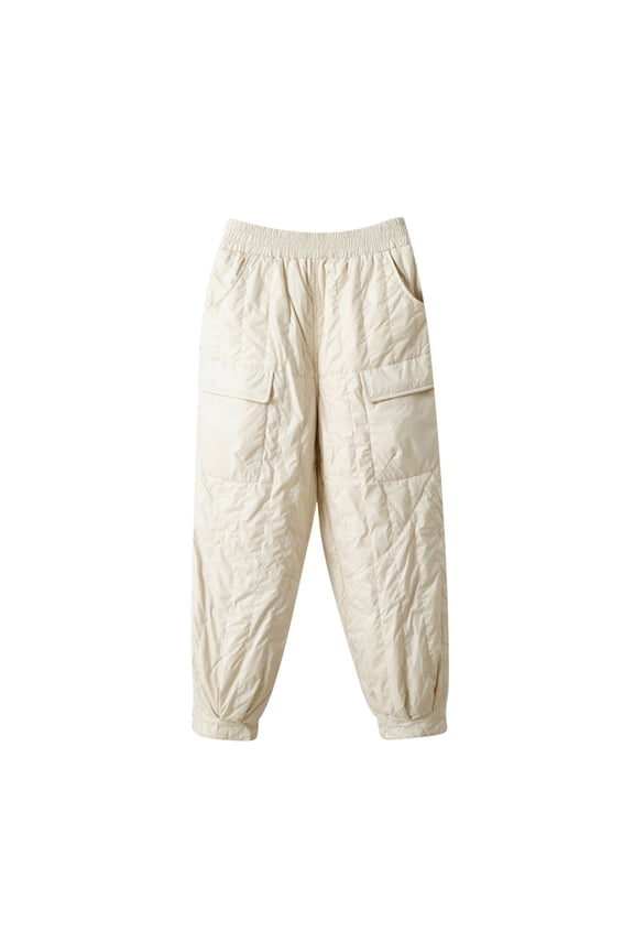 Snow Pants Womens Winter Warm Outdoor Down Pants Loose Wide Leg Padded Elastic Waist Trousers with Pockets