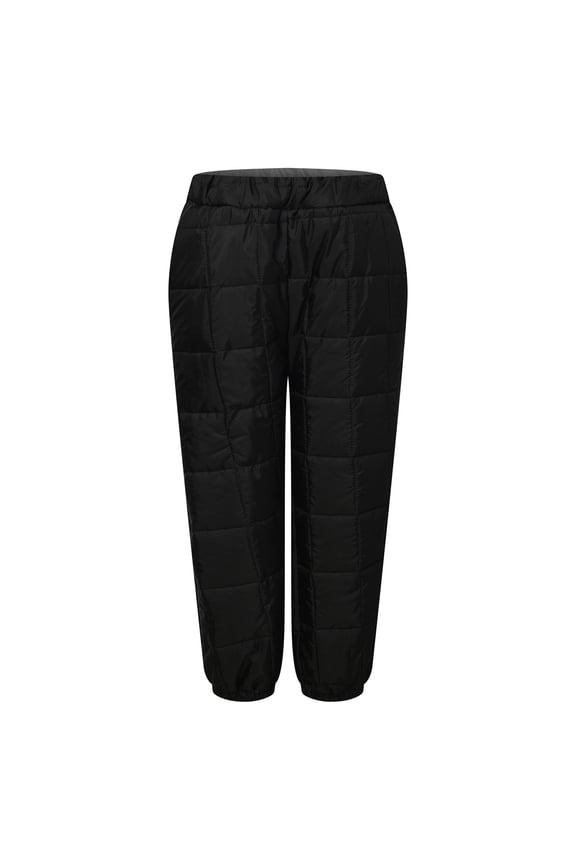 Snow Pants for Women Cotton Fleece Lined Elastic High Waisted Puffer Quilted Pants Padded Winter Warm Outwear Trousers(Black,X-Large)