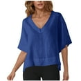 thumbnail image 1 of Ltctricy Summer Tops for Women Half Sleeve V Neck Asymmetrical Hem Pleated Casual Loose T Shirts Beach Vacation Outfits, 1 of 5
