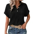 thumbnail image 1 of Ltctricy Summer Tops for Women Trendy Short Sleeve Half Button V Neck Collared Pleated T-Shirts Casual Loose Tunic Blouses, 1 of 6