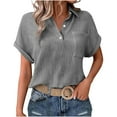 thumbnail image 1 of Ltctricy Summer Tops for Women Trendy Short Sleeve Half Button V Neck Collared Pleated T-Shirts Casual Loose Tunic Blouses, 1 of 6