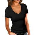 thumbnail image 1 of Ltctricy Summer Tops for Women Trendy Soft Casual Short Sleeve V Neck Solid Color Slim Basic T-Shirts Going out Tees, 1 of 5