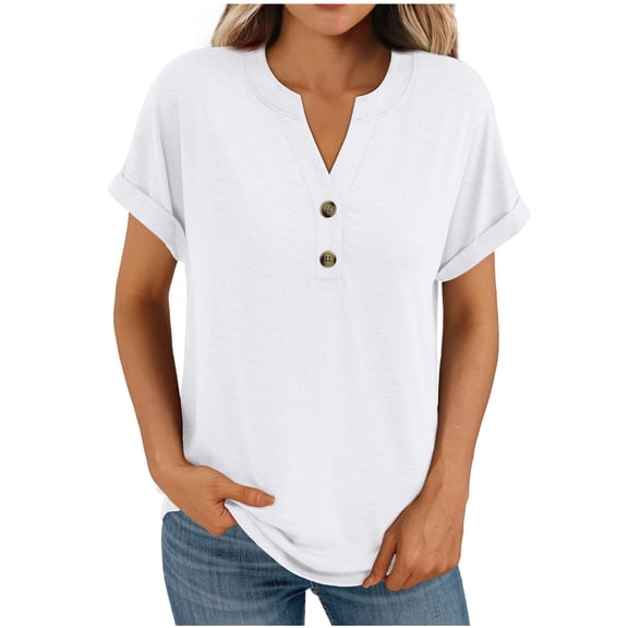 Ltctricy Summer for Women Dressy Casual Short Sleeve V Neck Quarter Button Henley T-Shirts Loose Tunic Tee Blouses