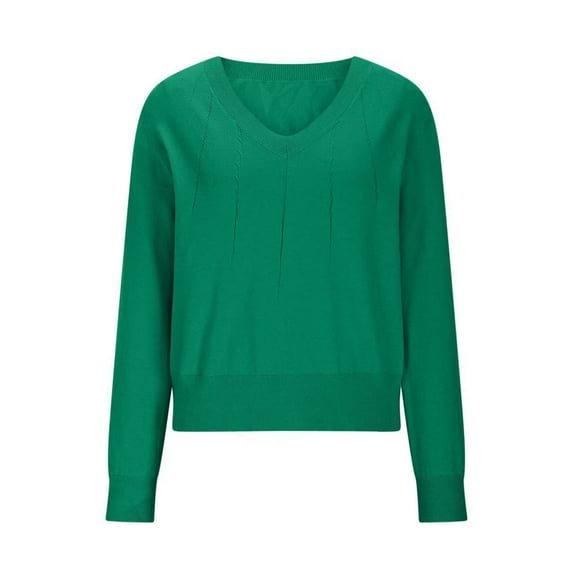Ltctricy Sweaters for Women Fall Fashion Long Sleeve V Neck Solid Color Knit Pullover Sweater Tops Casual Winter Clothes(Green,Large)
