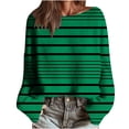 thumbnail image 1 of Ltctricy Sweaters for Women Long Sleeve Boat Neck Striped Chunky Knit Pullover Sweater Tops Casual Loose Jumpers(Green,Medium), 1 of 6