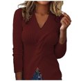 thumbnail image 1 of Ltctricy Sweaters for Women Long Sleeve V Neck Twist Front Split Hem Ribbed Knit Pullover Sweater Tops Slim Tunic Sweaters(Wine,Small), 1 of 3