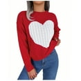 thumbnail image 1 of Ltctricy Sweaters for Women Soft Casual Long Sleeve Crew Neck Heart Printed Pullover Knit Tops Fall Winter Fashion Clothes(Red,XX-Large), 1 of 5