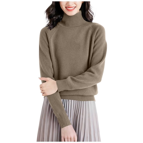 Ltctricy Sweaters for Women Turtleneck Long Sleeve Solid Color Knit Pullover Sweater Tops Soft Casual Jumpers(Coffee,XX-Large)