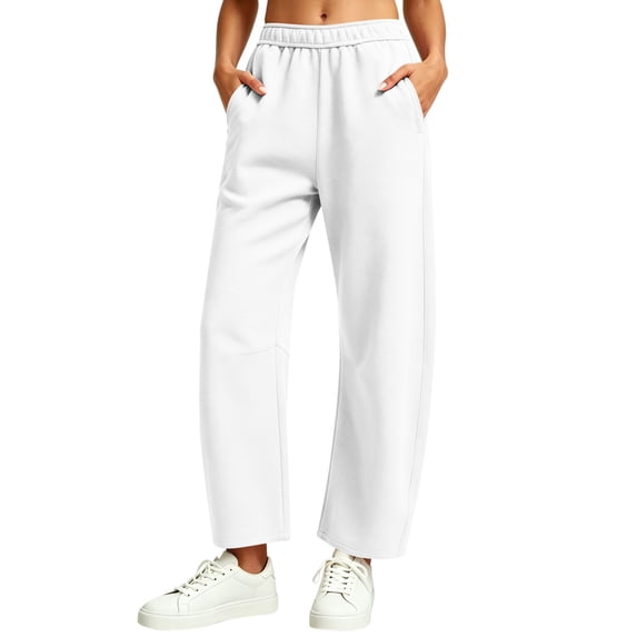 Ltctricy Sweatpants for Women Ankle Wide Leg Pants Casual Workout Pants Comfy Lounge Trousers with Pockets(White,X-Large)