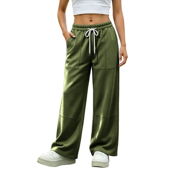 Ltctricy Sweatpants for Women Comfy Wide Leg Pants Drawstring Casual Lounge Trousers with Pockets Fall Trendy Clothes(Army Green,XX-Large)