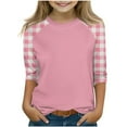 thumbnail image 1 of Ltctricy T Shirts for Girls 3/4 Sleeve Crew Neck Color Block Plaid Tunic Tops Soft Casual Tee Blouses 4-15 Years(Pink,14-15 Years), 1 of 7