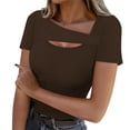 thumbnail image 1 of Ltctricy T Shirts for Women Fashion Summer Short Sleeve Cutout Ribbed Knit Solid Color Slim Basic Tees Going out Tops, 1 of 7