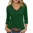 thumbnail image 1 of Ltctricy T Shirts for Women Fashion 3/4 Length Sleeve V Neck Scalloped Trim Solid Color Tunic Tops Casual Loose Tee Blouses(Army Green,X-Large), 1 of 6