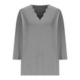 thumbnail image 1 of Ltctricy T Shirts for Women Fashion 3/4 Length Sleeve V Neck Scalloped Trim Solid Color Tunic Tops Casual Loose Tee Blouses(Gray,XX-Large), 1 of 5