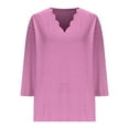 thumbnail image 1 of Ltctricy T Shirts for Women Fashion 3/4 Length Sleeve V Neck Scalloped Trim Solid Color Tunic Tops Casual Loose Tee Blouses(Hot Pink,X-Large), 1 of 5