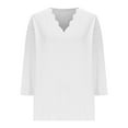 thumbnail image 1 of Ltctricy T Shirts for Women Fashion 3/4 Length Sleeve V Neck Scalloped Trim Solid Color Tunic Tops Casual Loose Tee Blouses(White,Large), 1 of 5