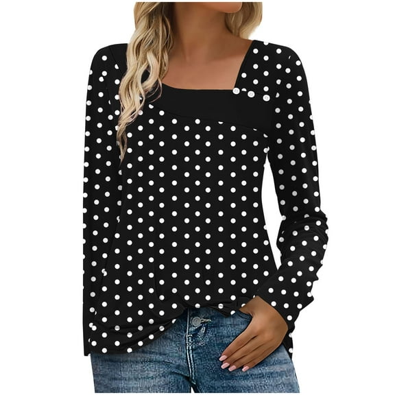 Ltctricy T Shirts for Women Fashion Long Sleeve Asymmetrical Neck Printed Loose Tunic Tops Dressy Casual Tee Blouses(Black,Medium)