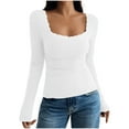 thumbnail image 1 of Ltctricy T Shirts for Women Long Sleeve Lace Square Neck Open Back Ribbed Slim Casual Basic Tees Going out Tops(White,X-Small), 1 of 5