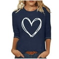 thumbnail image 1 of Ltctricy T Shirts for Women Plus Size 3/4 Length Sleeve Crew Neck Heart Printed Tunic Tops Casual Graphic Tees(Blue,4X-Large), 1 of 3