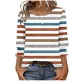 thumbnail image 1 of Ltctricy T Shirts for Women Ruffle 3/4 Length Sleeve Crew Neck Quarter Button Striped Tunic Tops Casual Loose Tee Blouses(Orange,Large), 1 of 7