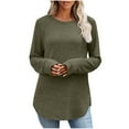 thumbnail image 1 of Ltctricy T Shirts for Women Soft Comfy Long Sleeve Crew Neck Curved Hem Fashion Tunic Tops Casual Loose Tee Blouses(Green,Medium), 1 of 6