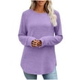 thumbnail image 1 of Ltctricy T Shirts for Women Soft Comfy Long Sleeve Crew Neck Curved Hem Fashion Tunic Tops Casual Loose Tee Blouses(Purple,X-Large), 1 of 6