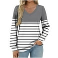thumbnail image 1 of Ltctricy T Shirts for Women Trendy Lantern Long Sleeve V Neck Striped T Shirts Soft Casual Tees Loose Tunic Blouses(Gray,XX-Large), 1 of 5