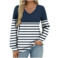 thumbnail image 1 of Ltctricy T Shirts for Women Trendy Lantern Long Sleeve V Neck Striped T Shirts Soft Casual Tees Loose Tunic Blouses(Navy,X-Large), 1 of 5