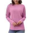 thumbnail image 1 of Ltctricy T Shirts for Women Trendy Long Sleeve Crew Neck Solid Color Basic Tee Tops Casual Loose Tunic Blouses(Pink,Medium), 1 of 7