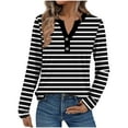 thumbnail image 1 of Ltctricy T Shirts for Women Trendy Long Sleeve V Neck Quarter Button Color Block Striped T Shirts Casual Loose Tee Blouses(Black,XX-Large), 1 of 5