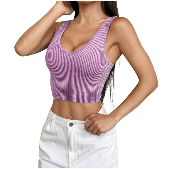 Ltctricy Tank Tops for Women Trendy Ribbed Backless V Neck Sleeveless Slim Basic Crop Tops Going out Cami Shirts