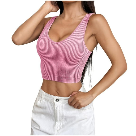 Ltctricy Tank Tops for Women Trendy Ribbed Backless V Neck Sleeveless Slim Basic Crop Tops Going out Cami Shirts