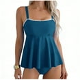 thumbnail image 1 of Ltctricy Tankini Swimsuits for Women Square Neck Ruched Ruffle Hem Babydoll Swim Top with Bottom Bathing Suits 2 Piece Swimsuits, 1 of 5