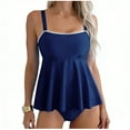 thumbnail image 1 of Ltctricy Tankini Swimsuits for Women Square Neck Ruched Ruffle Hem Babydoll Swim Top with Bottom Bathing Suits 2 Piece Swimsuits, 1 of 5