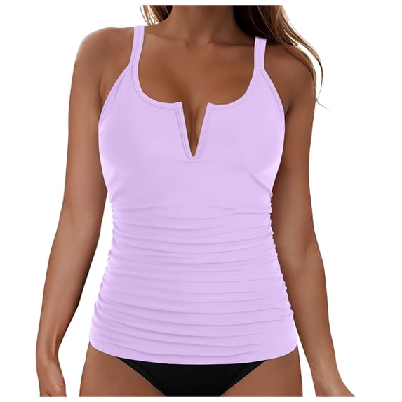 Ltctricy Tankini Swimsuits for Women V Neck Ruched Slimming Bathing Suits with Built in Bra Two Piece Swimsuits