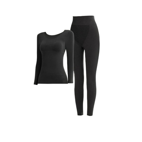 Ltctricy Thermal Underwear Fleece Lined Long Sleeve Crew Neck Slim Undershirts and High Waisted Leggings 2 Piece Base Layer Sets(Black,Medium)