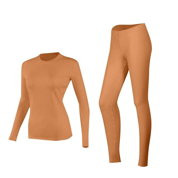 Ltctricy Thermal Underwear for Women Fleece Lined Long Sleeve Crew Neck Slim T Shirt and Leggings 2 Piece Base Layer Sets(Orange,XX-Large)