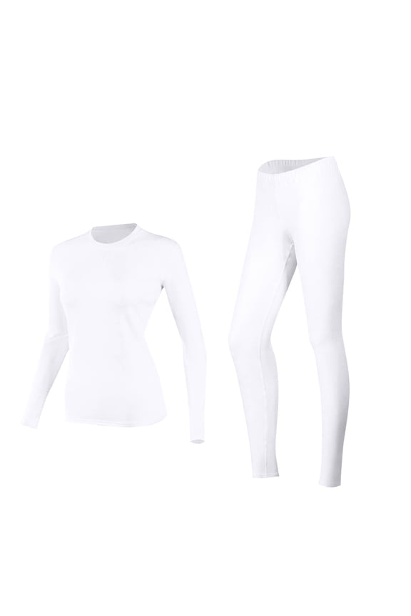 Thermal Underwear for Women Fleece Lined Long Sleeve Crew Neck Slim T Shirt and Leggings 2 Piece Base Layer Sets(White,X-Large)